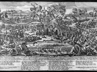 Hrdinský odvážný počin císařského sboru pod statečným vedením neocenitelného generála polního strážmistra von Laudohn a generála von Siskowitz u Nové Vésky 30. června, kde byl velký pruský konvoj sestávající ze 14 000 mužů zcela rozbit, 42 důstojníků a přes 1 600 mužů bylo vzato do zajetí, 13 děl, přes 2 000 vozů s municí, dále čtyři vozy naložené penězi, mezi 3 000 a 4 000 koňmi a mnoho výzbroje bylo ukořistěno a ostatní vozy byly vyhozeny do povětří, čímž byl pruský král dne 2. července 1758 donucen v největším pospěchu zrušit obléhání Olomouce a spasit se útěkem. a) Generál Loudohn. b) Generál Siskowitz. c) Pruský generál von Ziethen. d) Vpadající Chorvati. e) Císařské baterie. f) Pruský ústup. g) Pruská vozová hradba. h) Císařsko-královské jednotky. i) Spěšný ústup pruské armády od Olomouce. – Překlad německých veršů: „1. Loudohn hovoří s pruským formanem:/ ,O! Ha! Zastav, můj formane!‘ říká Loudohn./ ,Nyní to jde jiným tónem!/ Vozy nepatří vám, jsou kořistí pro Rakousko!‘ 2. Siskowitz k císařským husarům:/ ,Vy stateční Uhři, pojďte sem,/ zde můžete nakoupit prach a olovo,/ stojí něco více po nynějším běhu,/ žádá si nanejvýš vytasené šavle.‘ 3. Generál von Ziethen se táže císařského důstojníka:/ ,K čertu, co chce ten uherský ksindl,/ že sem tedy ve spěchu letí?‘/ Odpověď: ,Velký Daun, ten nás sem posílá,/ ke klopsům vám třeba omastku.‘ 4. Král v Prusku hovoří k pevnosti Olomouci:/ ,Pyšná Olomouci, poddej se přece,/ vždyť o se tebe uchází Friderich,/ takový hrdina přece za to velice stojí,/ aby bylo vyslyšeno jeho ohnivé vzdychání./ 5. Město Olomouc ke králi v Prusku:/ ,Sice se o mě uchází Friderich,/ uchází se vskutku vroucně a z celého srdce,/ on mě ale přece nikdy nebude zvát svou,/ já chci navždy zůstat pannou.‘/ 6. Velitel pevnosti k Prusům:/ Marschall vyhlíží z Olomouce a říká:/ ,Vy pánové, nic z toho nebude,/ protože již Daun houfně rukuje,/ aby vám po zásluze ukázal cestu.‘ Rytina Josepha Erasma Bellinga (?–1780) z roku 1758. Moravská zemská knihovna v Brně, sign. R - R 33,53.